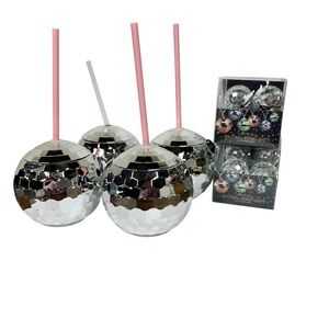Disco Ball Tumbler Lot 4 Cups 20oz 2 Disco Ball String Lights Party Sets Silver